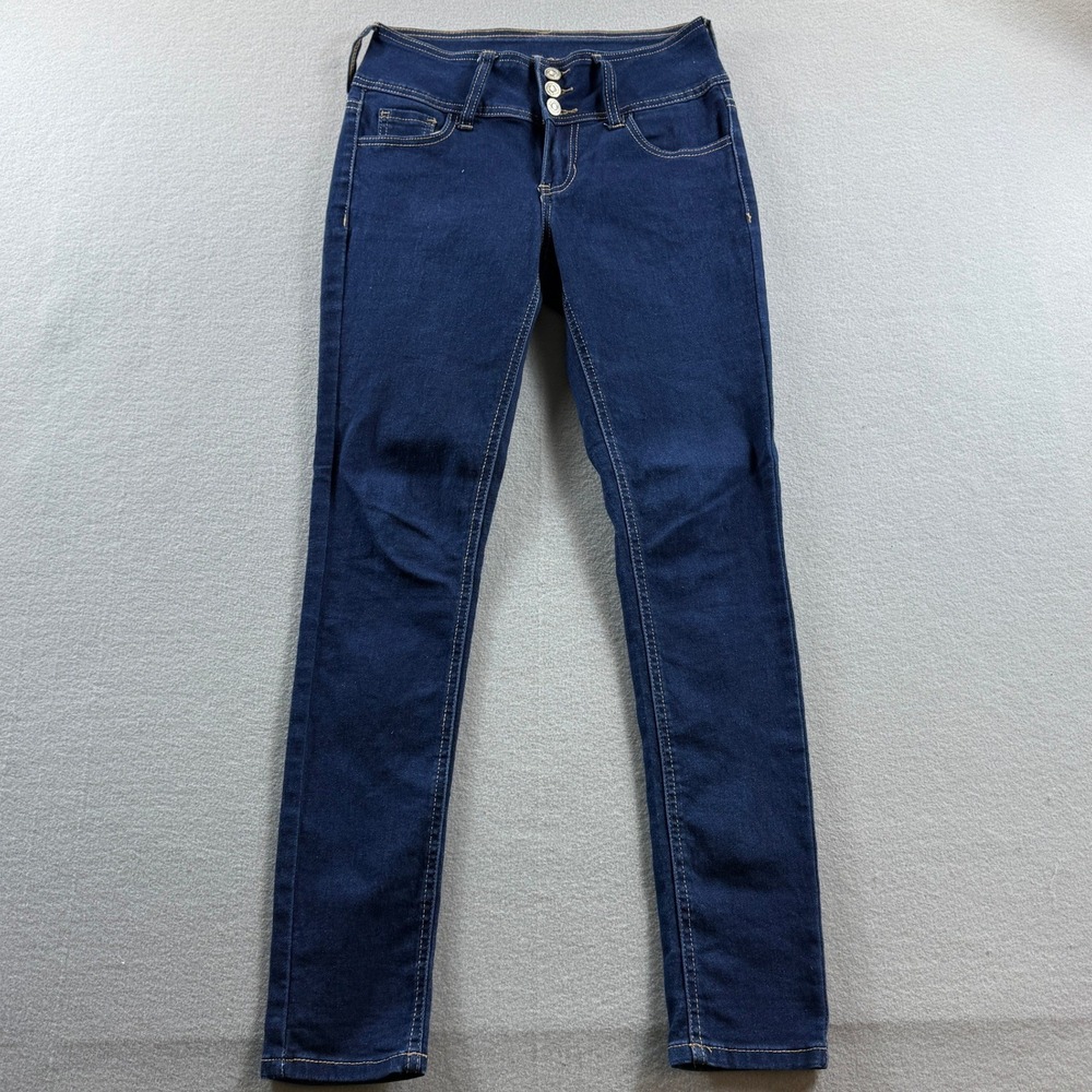 Blue Desire Skinny Jeans Women 1 Blue High Rise Triple Button 27x28